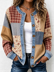 Damen-Strickjacke im Vintage-Stil mit Patchwork-Optik