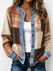 Damen-Strickjacke im Vintage-Stil mit Patchwork-Optik