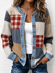 Damen-Strickjacke im Vintage-Stil mit Patchwork-Optik