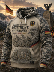 Herren-Kapuzenpullover im Vintage-Camouflage-Design mit Gedenkdruck für Veteranen