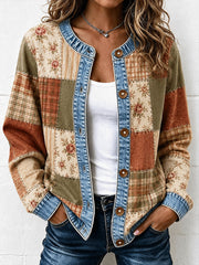 Damen-Strickjacke im Vintage-Stil mit Patchwork-Optik