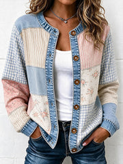 Damen-Strickjacke im Vintage-Stil mit Patchwork-Optik