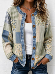Damen-Vintage-Patchwork-Kunst-Strickjacke