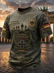 Herren-T-Shirt mit kurzen Ärmeln, Vintage-Camouflage- und militärstilistischen Prints