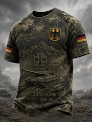 Herren-T-Shirt mit kurzen Ärmeln, Vintage-Camouflage- und militärstilistischen Prints