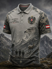 Herren-Poloshirt mit kurzen Ärmeln, Vintage-Camouflage- und militärstilistischen Prints