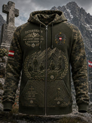 Herren-Vintage-Camouflage-Kapuzenpullover im Militärstil mit Reißverschluss