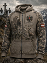 Herren-Vintage-Camouflage-Kapuzenpullover im Militärstil mit Reißverschluss