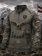 Herren-Longsleeve mit durchgehendem Reißverschluss, Vintage-Camouflage- und Militär-Prints