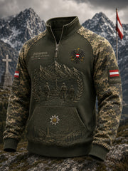 Herren-Longsleeve mit durchgehendem Reißverschluss, Vintage-Camouflage- und Militär-Prints