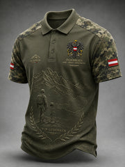Herren-Poloshirt mit kurzen Ärmeln, Vintage-Camouflage- und militärstilistischen Prints