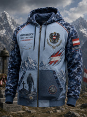 Herren-Vintage-Camouflage-Kapuzenpullover im Militärstil mit Reißverschluss