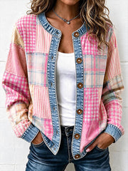Damen-Strickjacke im Vintage-Stil mit Patchwork-Optik