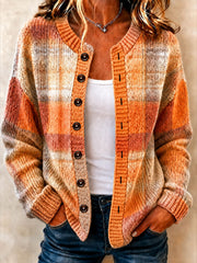 Damen-Strickjacke im Herbststil mit Karomuster und lässigem Schnitt