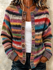 Damen-Strickjacke im Herbststil mit gestreiftem Print – lässig und bequem