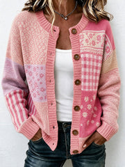 Damen Vintage Strickjacke mit Blumenmuster