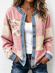 Damen-Strickjacke im Vintage-Stil mit Patchwork-Optik