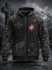Herren-Vintage-Camouflage-Hoodie im Militärstil mit Langarm und durchgehendem Reißverschluss