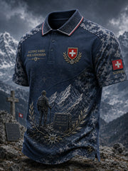 Herren-Poloshirt mit kurzen Ärmeln, Vintage-Camouflage- und militärstilistischen Prints