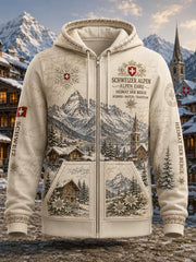 Herren-Vintage-Kapuzenpullover im Alpenstil mit Langarm und durchgehendem Reißverschluss