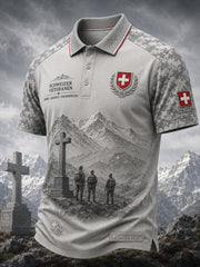 Herren-Poloshirt mit kurzen Ärmeln, Vintage-Camouflage- und militärstilistischen Prints