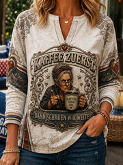 Frauen-Sweatshirt mit humorvollem Spruch, lässig, V-Ausschnitt