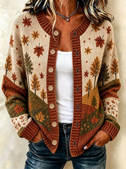 Damen-Strickjacke im Herbststil mit Karomuster und lässigem Schnitt