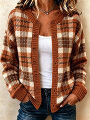 Damen Karo-Kunstdruck Casual Cardigan