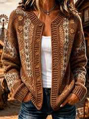 Damen-Plaid-Kunstdruck-Lässiger Cardigan
