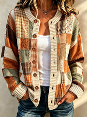 Damen-Strickjacke im Herbststil mit Karomuster und lässigem Schnitt