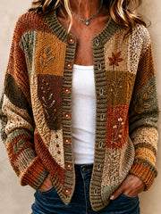 Damen-Plaid-Kunstdruck-Lässiger Cardigan