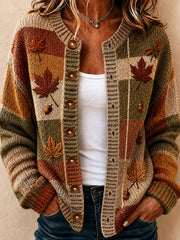 Damen-Strickjacke im Herbststil mit Karomuster und lässigem Schnitt
