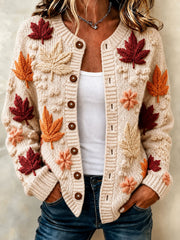 Damen-Herbst-Strickjacke mit Kunstprint, lässig