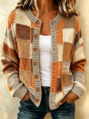 Damen-Plaid-Kunstdruck-Lässiger Cardigan