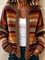Damen gestreifte Kunstdruck Freizeit-Strickjacke