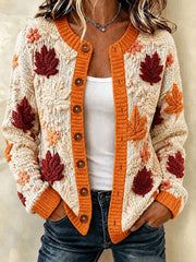 Damen-Herbst-Kunstdruck-Freizeit-Strickjacke