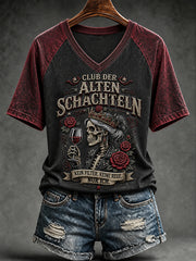 Frauen-T-Shirt mit witzigem Slogan-Print und V-Ausschnitt