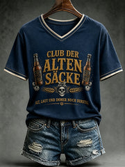 Frauen-T-Shirt mit witzigem Slogan-Print und V-Ausschnitt