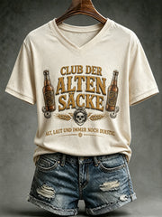 Frauen-T-Shirt mit witzigem Slogan-Print und V-Ausschnitt
