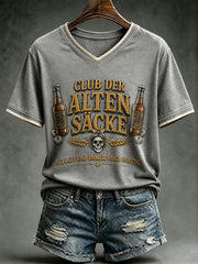 Frauen-T-Shirt mit witzigem Slogan-Print und V-Ausschnitt