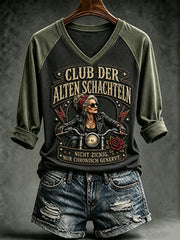 Frauen Lustiges T-Shirt mit V-Ausschnitt und langen Ärmeln