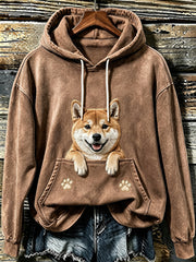 Damen Lovely Peeking Shiba Inu & Pfoten Print Kapuzen Sweatshirt