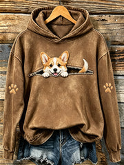 Damen niedlich Peeking Corgi & Pfoten Print Sweatshirt mit Kapuze