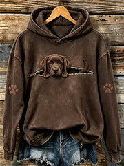 Damen niedlich Peeking Schokolade Labrador Retriever & Pfoten Print Kapuzen Sweatshirt
