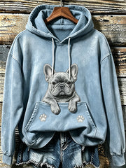 Damen niedliche französische Bulldogge & Pfoten bedrucken gemütlicher Hoodie