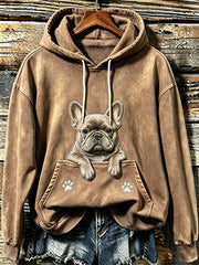 Damen niedliche französische Bulldogge & Pfoten bedrucken gemütlicher Hoodie