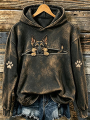 Damen Niedlich Peeking Deutscher Schäferhund & Pfoten Print Kapuzen Sweatshirt
