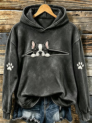 Damen niedlich Peeking französische Bulldogge & Pfoten Print Kapuzen-Sweatshirt
