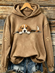 Damen niedlich Peeking Beagle & Pfoten Print Kapuzen Sweatshirt