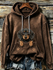 Damen Lovely Peeking Dackel & Pfoten Print Kapuzen Sweatshirt